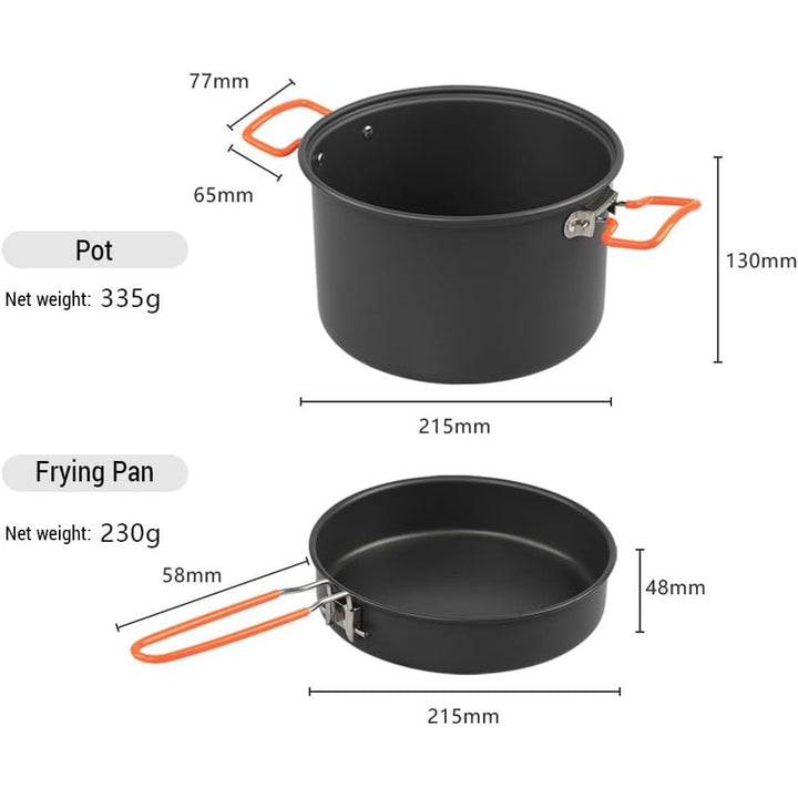 Cookware Mess Kit for Camping Aluminum Alloy Pot Pan Steaming Tray Bowl Cup and Water Kettle with Pot Cover for 3 Person - Just Closeouts Canada Inc.