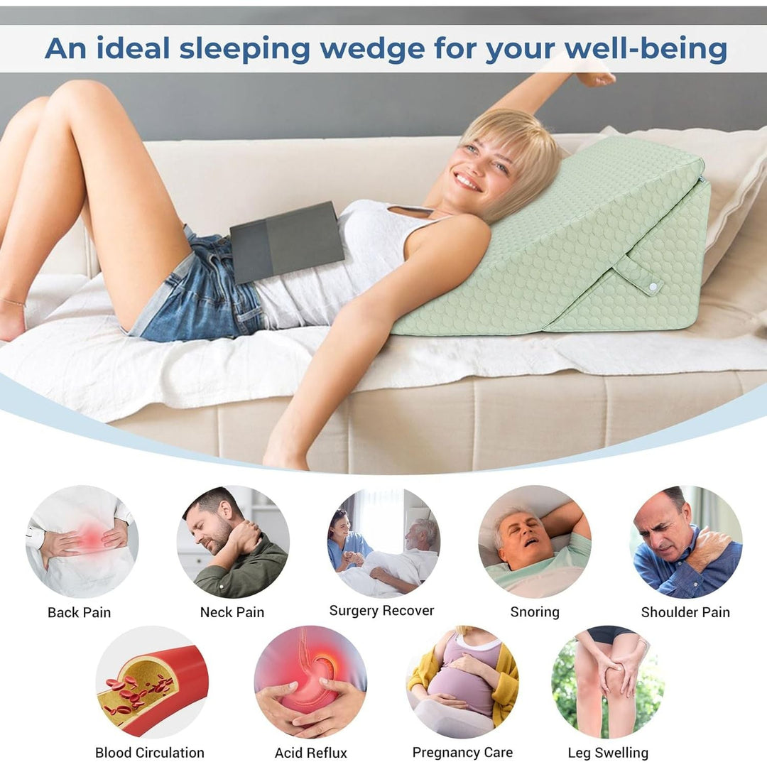COOLBEBE Bed Wedge Pillow for Sleeping, Adjustable Folding Wedge for Snoring and After Surgery - 9 & 11 Inch, Elevated Triangle Pillow Back Pain Relief (Green, 9 & 11 Inch) - Just Closeouts Canada Inc.