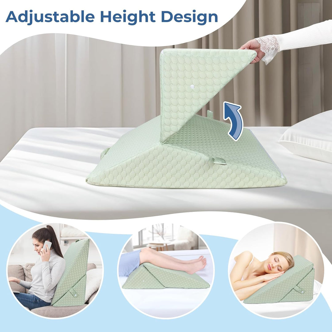 COOLBEBE Bed Wedge Pillow for Sleeping, Adjustable Folding Wedge for Snoring and After Surgery - 9 & 11 Inch, Elevated Triangle Pillow Back Pain Relief (Green, 9 & 11 Inch) - Just Closeouts Canada Inc.