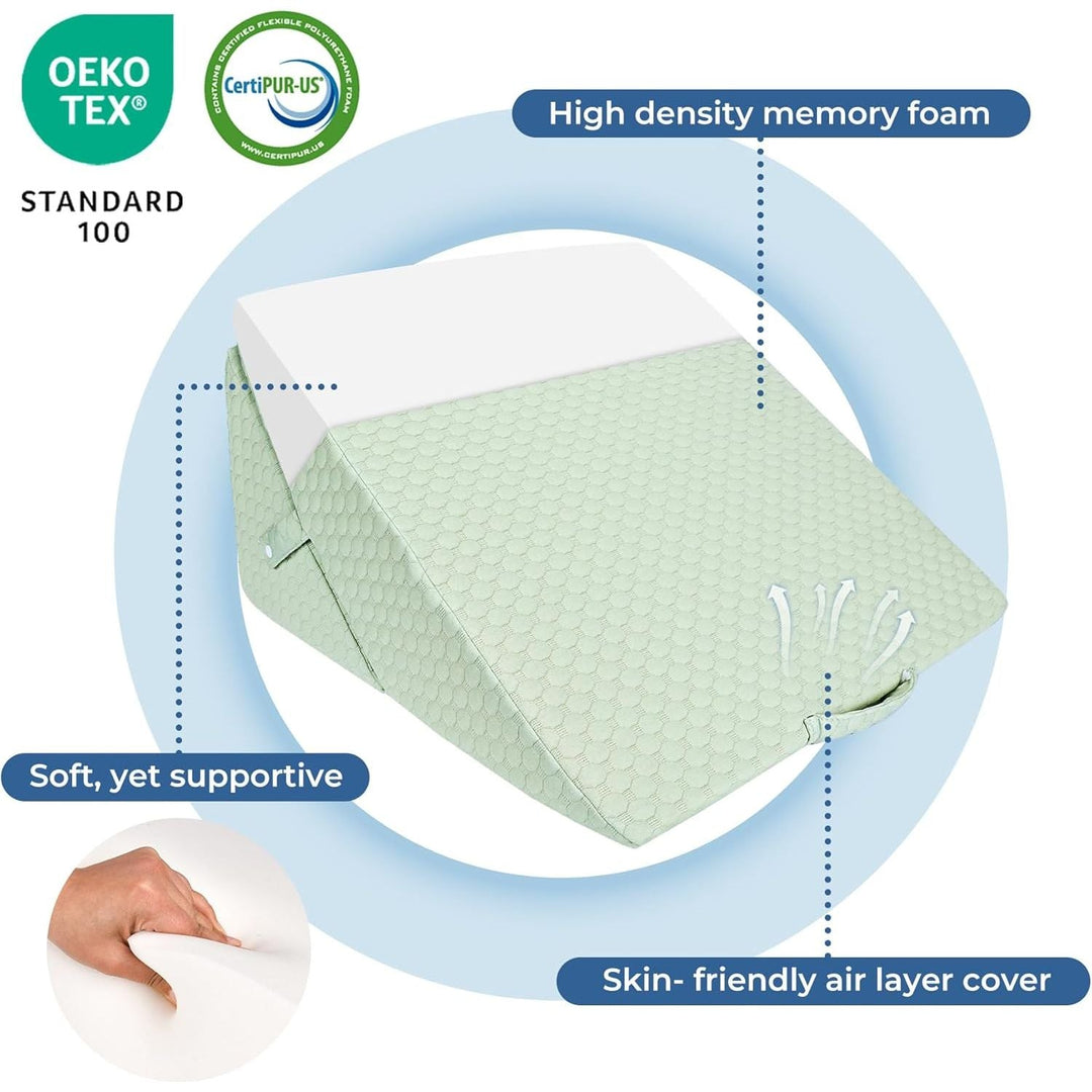 COOLBEBE Bed Wedge Pillow for Sleeping, Adjustable Folding Wedge for Snoring and After Surgery - 9 & 11 Inch, Elevated Triangle Pillow Back Pain Relief (Green, 9 & 11 Inch) - Just Closeouts Canada Inc.