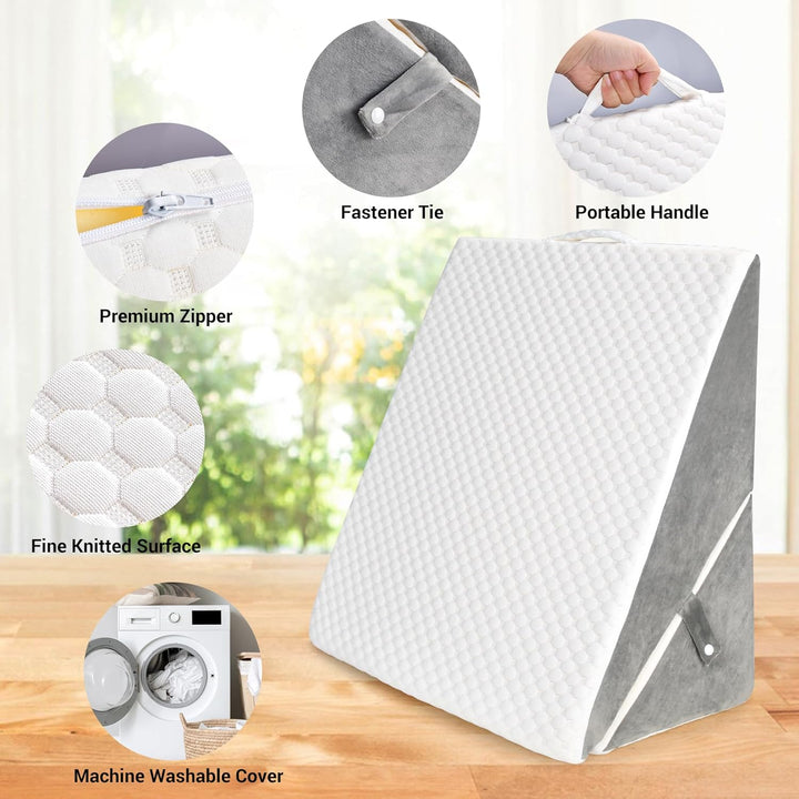 COOLBEBE Bed Wedge Pillow for Sleeping, Adjustable Folding Wedge for Snoring and After Surgery - 9 & 11 Inch, Elevated Triangle Pillow Back Pain Relief (Grey&White, 9 & 11 Inch) - Just Closeouts Canada Inc.