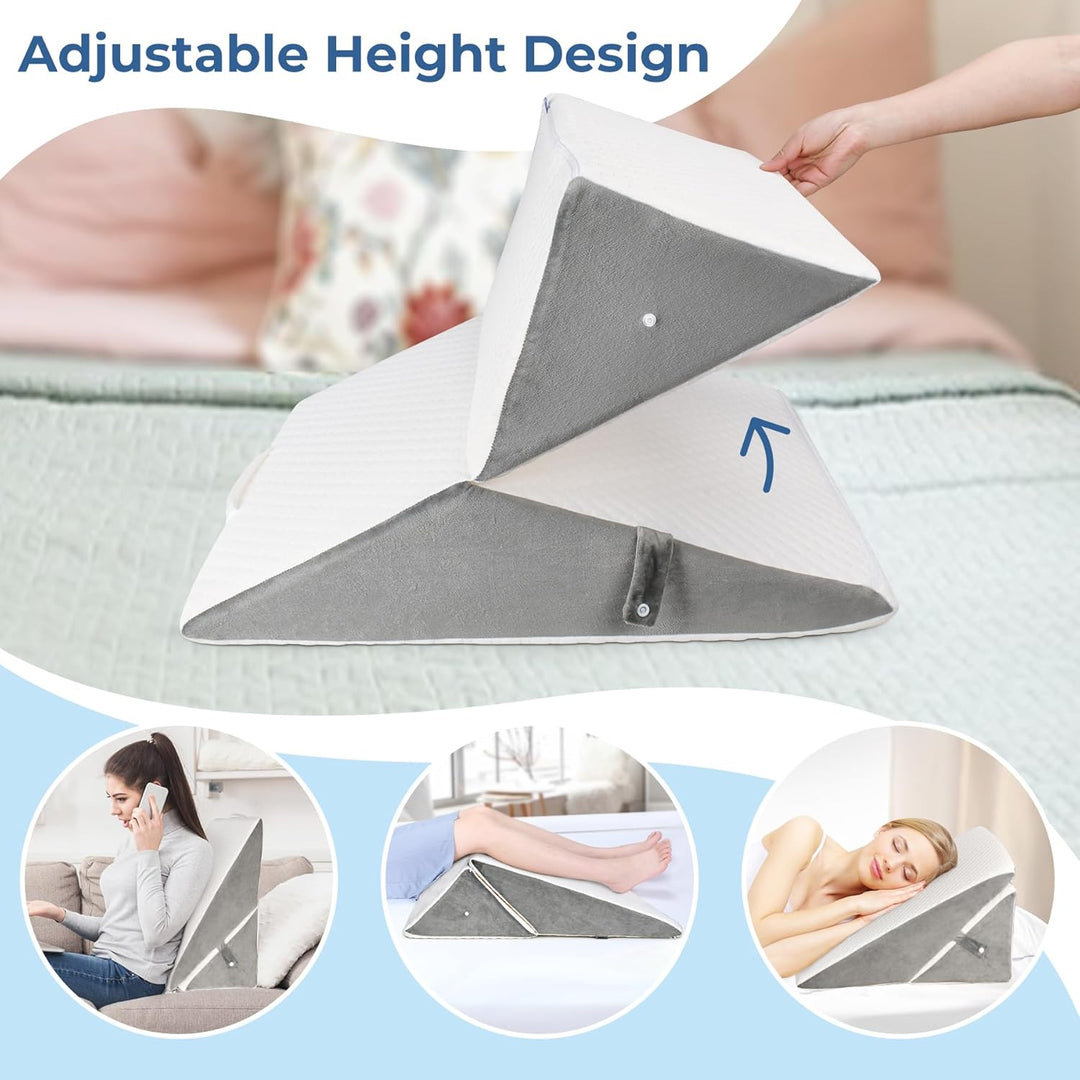 COOLBEBE Bed Wedge Pillow for Sleeping, Adjustable Folding Wedge for Snoring and After Surgery - 9 & 11 Inch, Elevated Triangle Pillow Back Pain Relief (Grey&White, 9 & 11 Inch) - Just Closeouts Canada Inc.