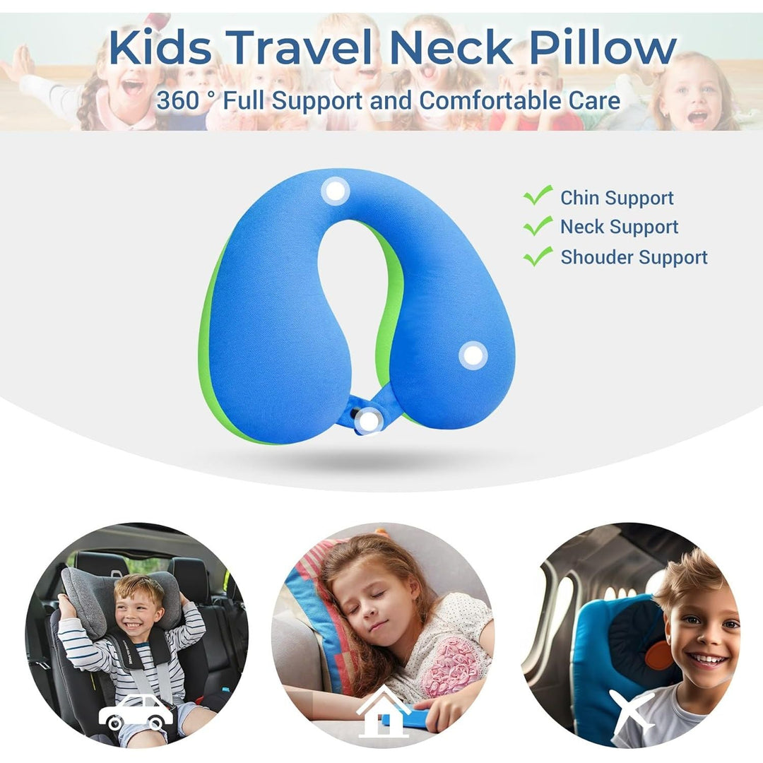 COOLBEBE Kids Travel Neck Pillow, Softly Travel Pillow for Car & Airplane, Traveling Gifts for Toddler & Children (1, Bluish Green) - Just Closeouts Canada Inc.