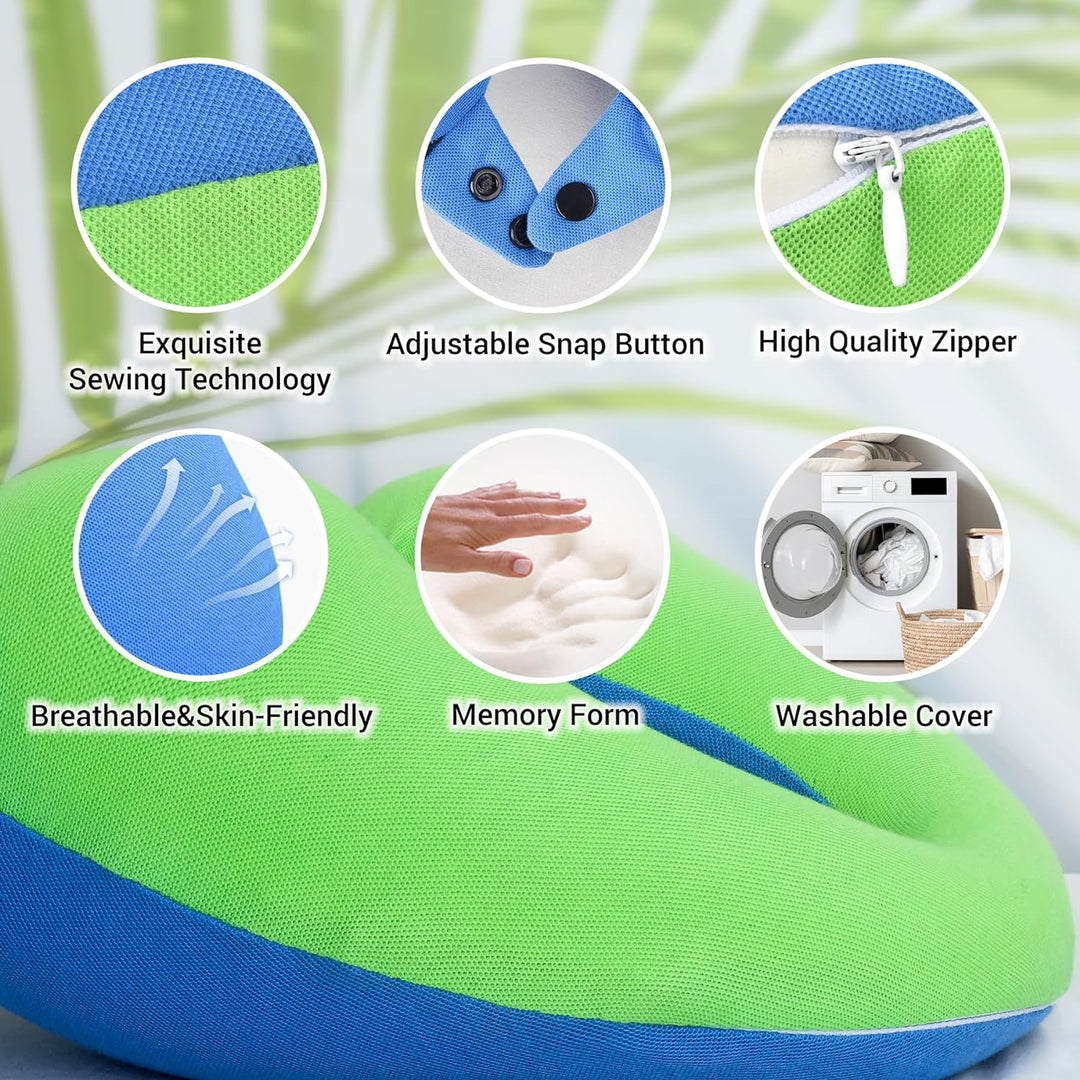 COOLBEBE Kids Travel Neck Pillow, Softly Travel Pillow for Car & Airplane, Traveling Gifts for Toddler & Children (1, Bluish Green) - Just Closeouts Canada Inc.