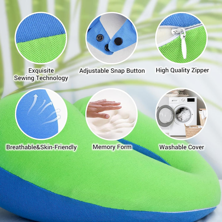 COOLBEBE Kids Travel Neck Pillow, Softly Travel Pillow for Car & Airplane, Traveling Gifts for Toddler & Children (1, Bluish Green) - Just Closeouts Canada Inc.