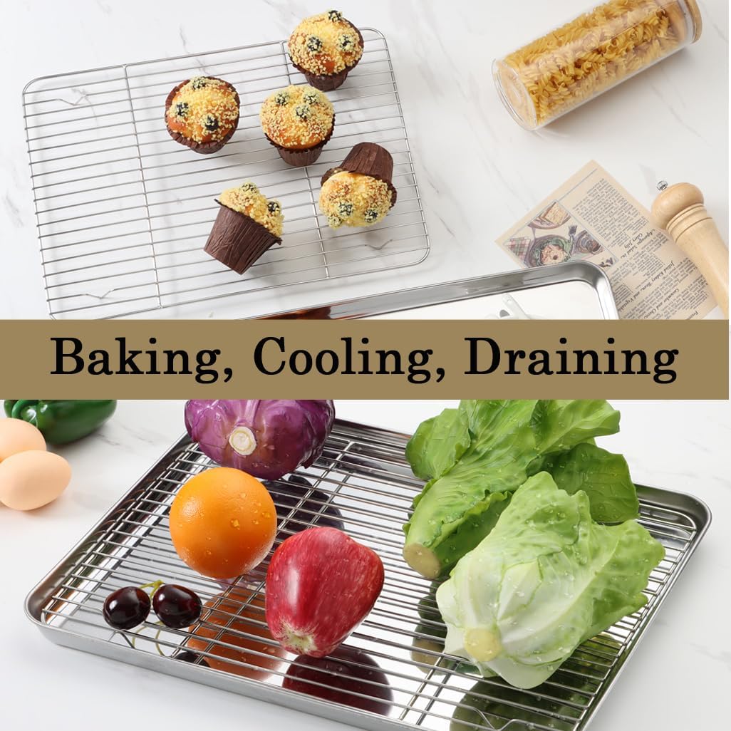 Cooling Rack Pack of 2, Stainless Steel Metal Cooking Rack for Cooling Baking Roasting Drying, 15" x 11" x 0.6", Non Toxic & Rust Free, Oven & Dishwasher Safe - Just Closeouts Canada Inc.