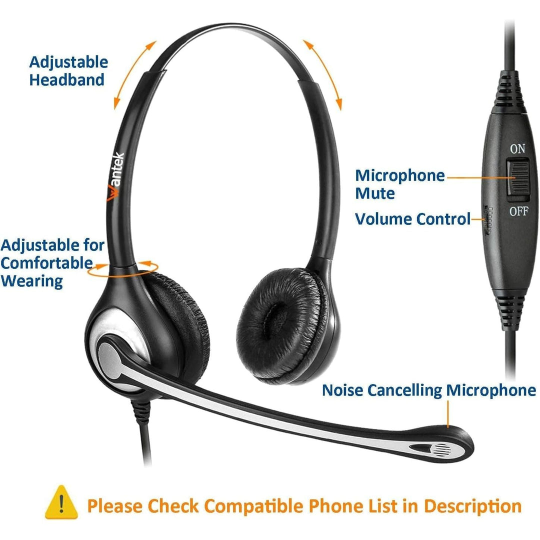 Corded Telephone Headset Mono w/Noise Canceling Mic for ShoreTel Plantronics Polycom Zultys Toshiba NEC Dterm Nortel Norstar Meridian Siemens ROLM Packet8 Landline Deskphones(F600S2) - Just Closeouts Canada Inc.