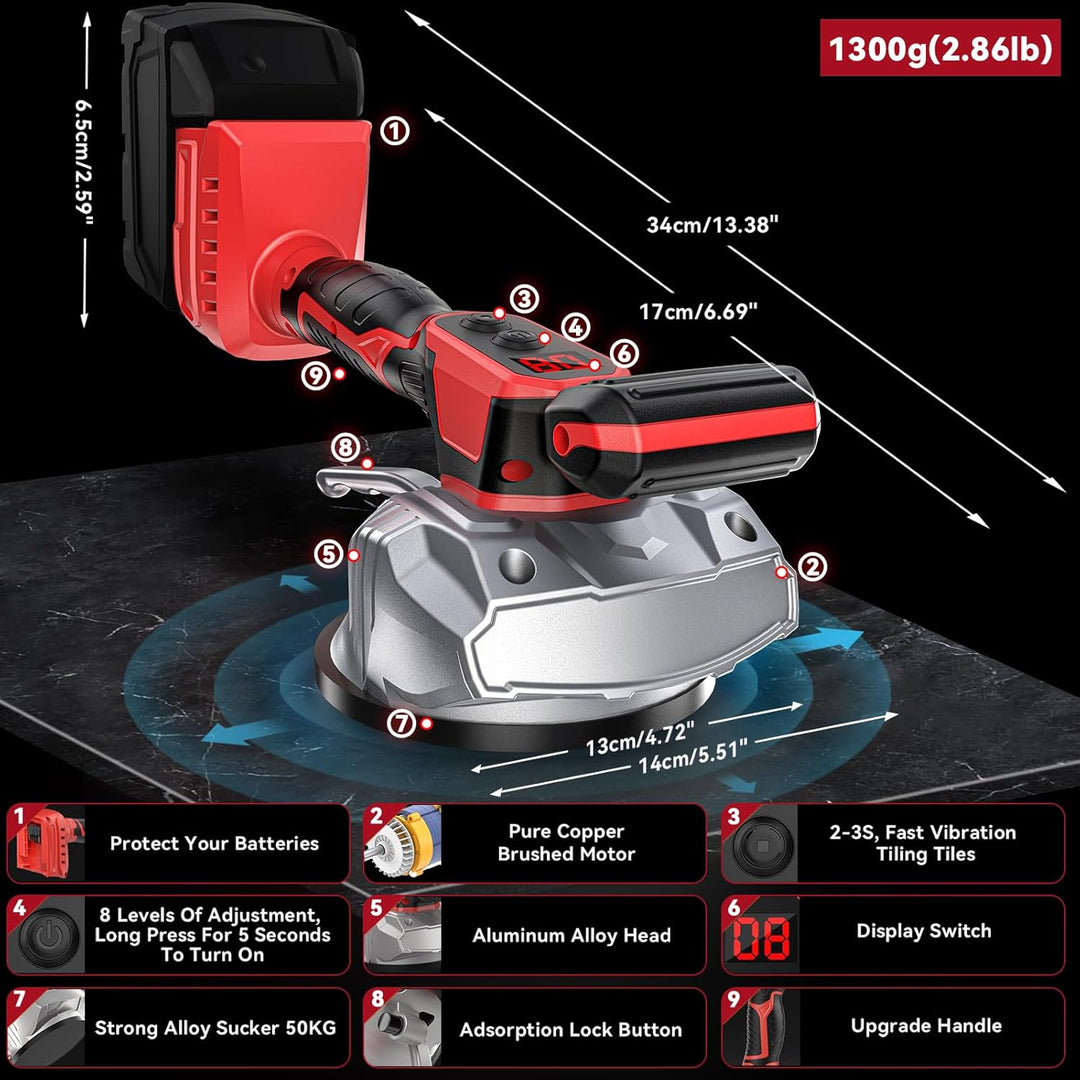 Cordless Tile Vibration Leveling Machine Compatible with Milwaukee 18V Battery, Portable Oscillating Tool with 8 Adjustable Speed,Suction Cup,Digital Display,for Floor,Tile,Wall - Just Closeouts Canada Inc.X004YRZVP5