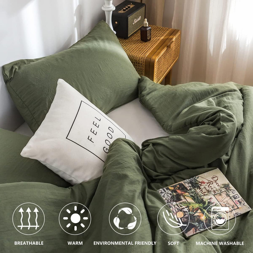 COTTEBED Ultra - Soft Queen Washed Bedding Comforter Sets Bed, All Seasons Use Light Weight with Warm Fluffy Washable Cotton Microfiber Fabric,1 Bed Comforter & 2 Pillow Sham(Queen/Full,Dark Olive Green - Just Closeouts Canada Inc.