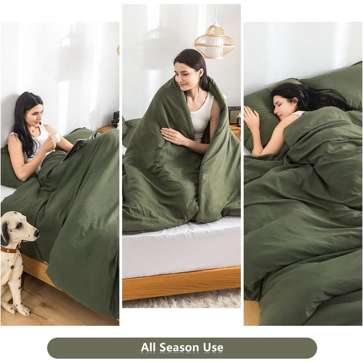 COTTEBED Ultra - Soft Queen Washed Bedding Comforter Sets Bed, All Seasons Use Light Weight with Warm Fluffy Washable Cotton Microfiber Fabric,1 Bed Comforter & 2 Pillow Sham(Queen/Full,Dark Olive Green - Just Closeouts Canada Inc.