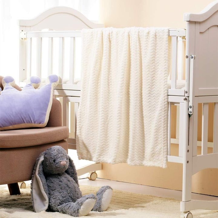 Cozy Fluffy Warm Fleece Infant Blanket for Girls & Boys Toddler Crib Cot Stroller (75cmX100cm Wave Ivory/White) - Just Closeouts Canada Inc.