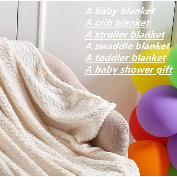 Cozy Fluffy Warm Fleece Infant Blanket for Girls & Boys Toddler Crib Cot Stroller (75cmX100cm Wave Ivory/White) - Just Closeouts Canada Inc.