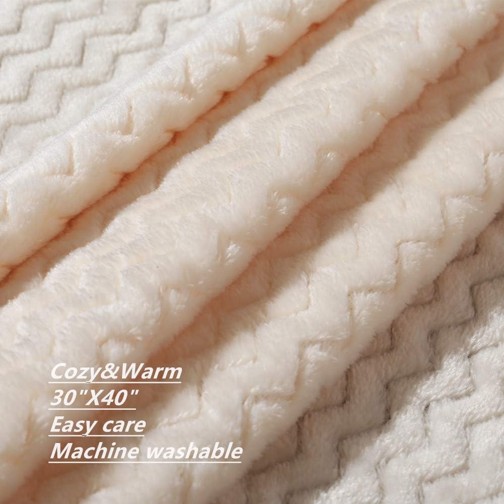 Cozy Fluffy Warm Fleece Infant Blanket for Girls & Boys Toddler Crib Cot Stroller (75cmX100cm Wave Ivory/White) - Just Closeouts Canada Inc.