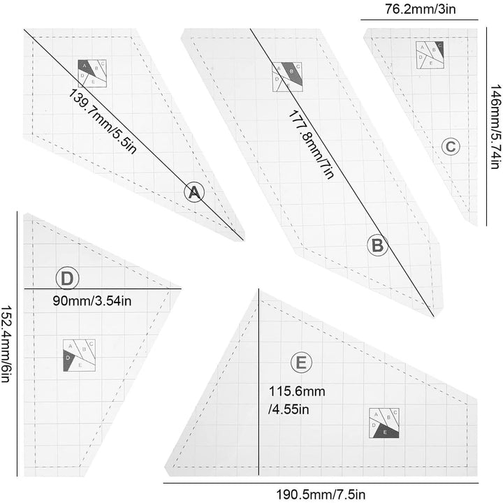 Crazy Quilting Template Set, Creative Transparent Sewing Machine Ruler, Non-Slip Hand Patchwork Ruler, Acrylic DIY Sewing Tools, Grids Scrap Templates, Quilt Rulers - Just Closeouts Canada Inc.