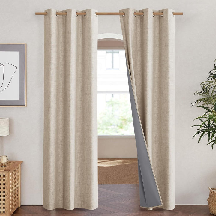 Cream Linen-Look Blackout Curtains, 42 x 84 Inches, 2 Panels - Just Closeouts Canada Inc.