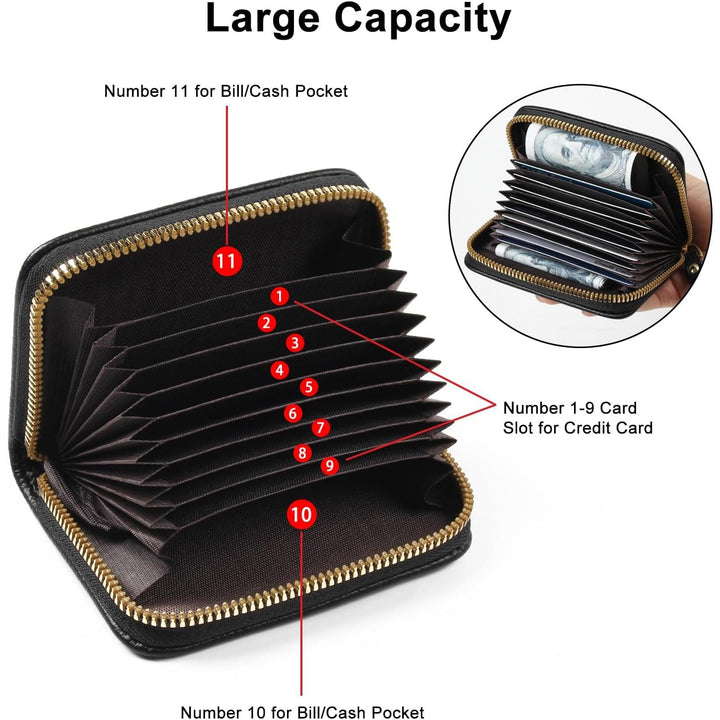 Credit Card Holder RFID Card Case Wallet, Small Accordion Zipper Card Case Holder, Card Organizer Case for Women Men, Black - Just Closeouts Canada Inc.