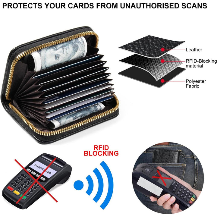 Credit Card Holder RFID Card Case Wallet, Small Accordion Zipper Card Case Holder, Card Organizer Case for Women Men, Black - Just Closeouts Canada Inc.