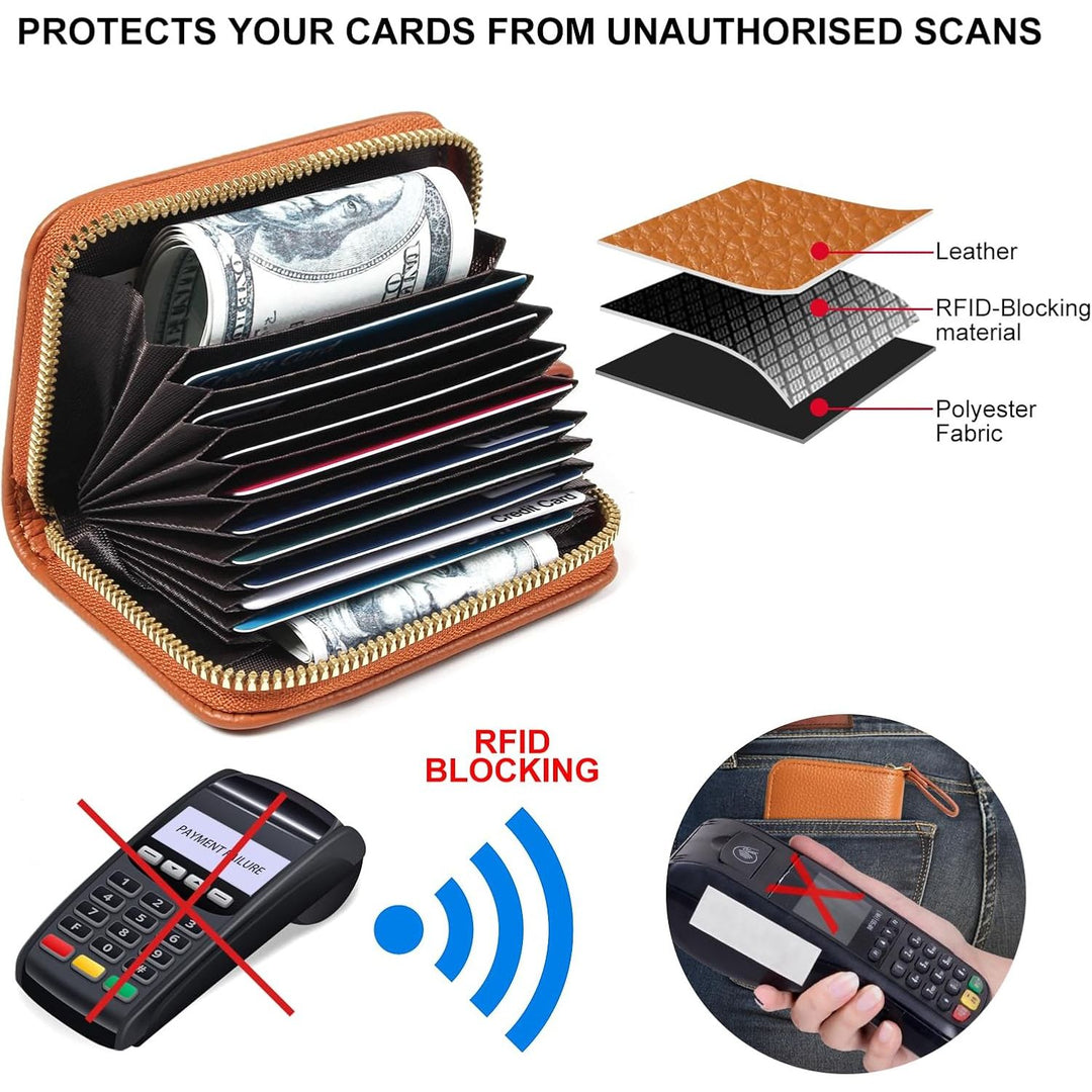 Credit Card Holder RFID Card Case Wallet, Small Accordion Zipper Card Case Holder, Card Organizer Case for Women Men, Brown - Just Closeouts Canada Inc.