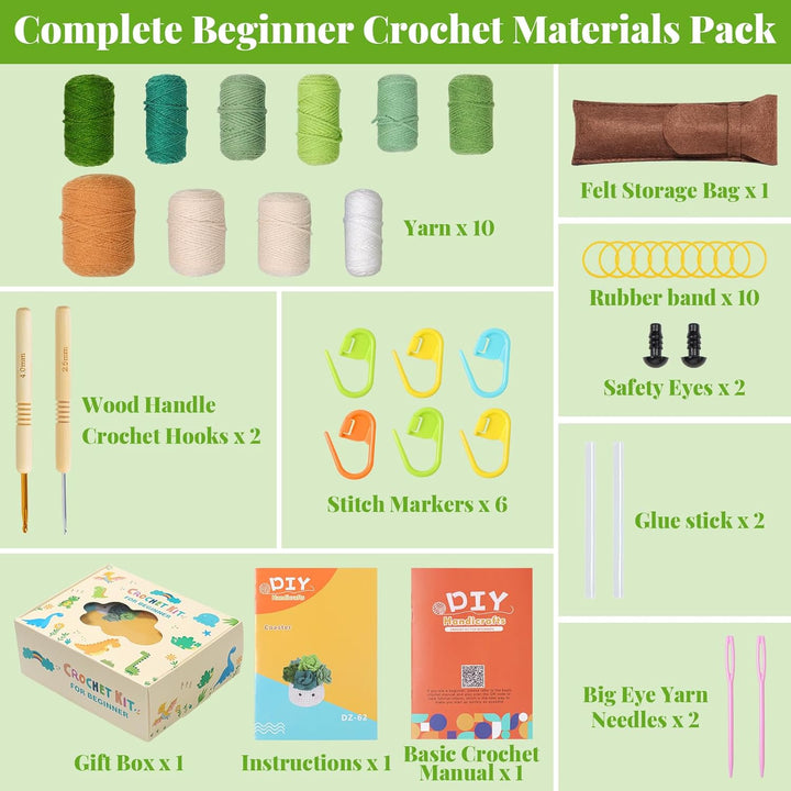 Crochet Kit for Beginners, 6PCS Crochet Coasters Kit, Flower Potted Plant Crochet Kit with Crochet Hook, Colorful Yarn, Stitch Marker, Instruction, Craft Lover DIY Material Tools(Green) - Just Closeouts Canada Inc.