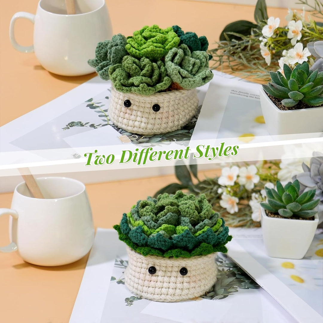 Crochet Kit for Beginners, 6PCS Crochet Coasters Kit, Flower Potted Plant Crochet Kit with Crochet Hook, Colorful Yarn, Stitch Marker, Instruction, Craft Lover DIY Material Tools(Green) - Just Closeouts Canada Inc.