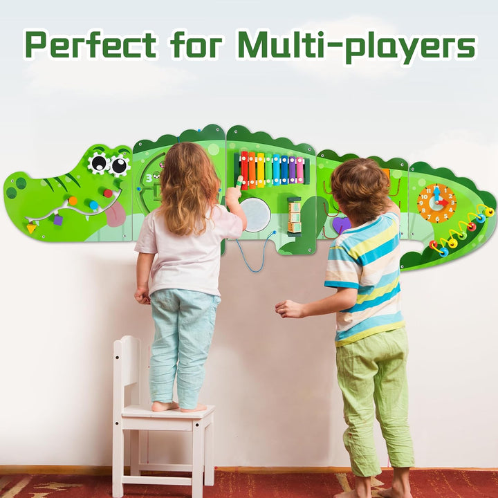 Crocodile Activity Wall Panels, 9-in-1 Wall-Mounted Crocodile Busy Board Wooden Montessori Activity Wall Panels Educational Sensory Board Playroom Wall Toys Daycare Learning Toy for Girls Boys - Just Closeouts Canada Inc.X004C98H2J