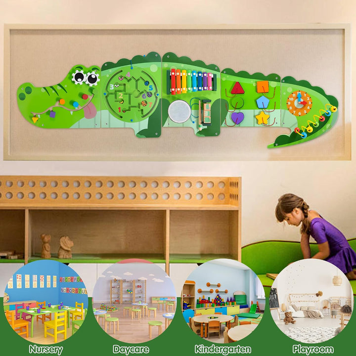 Crocodile Activity Wall Panels, 9-in-1 Wall-Mounted Crocodile Busy Board Wooden Montessori Activity Wall Panels Educational Sensory Board Playroom Wall Toys Daycare Learning Toy for Girls Boys - Just Closeouts Canada Inc.X004C98H2J
