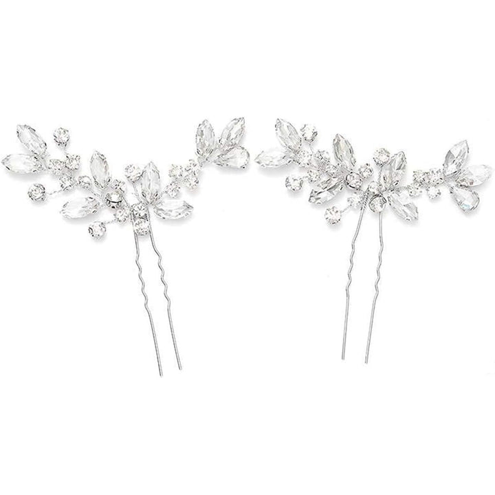 Crystal Bridal Wedding Hairpin Rhinestone Bridal Hair Accessories Side headdress suitable for brides Bridesmaids Party Party Wedding 2 packs (Silver) - Just Closeouts Canada Inc.