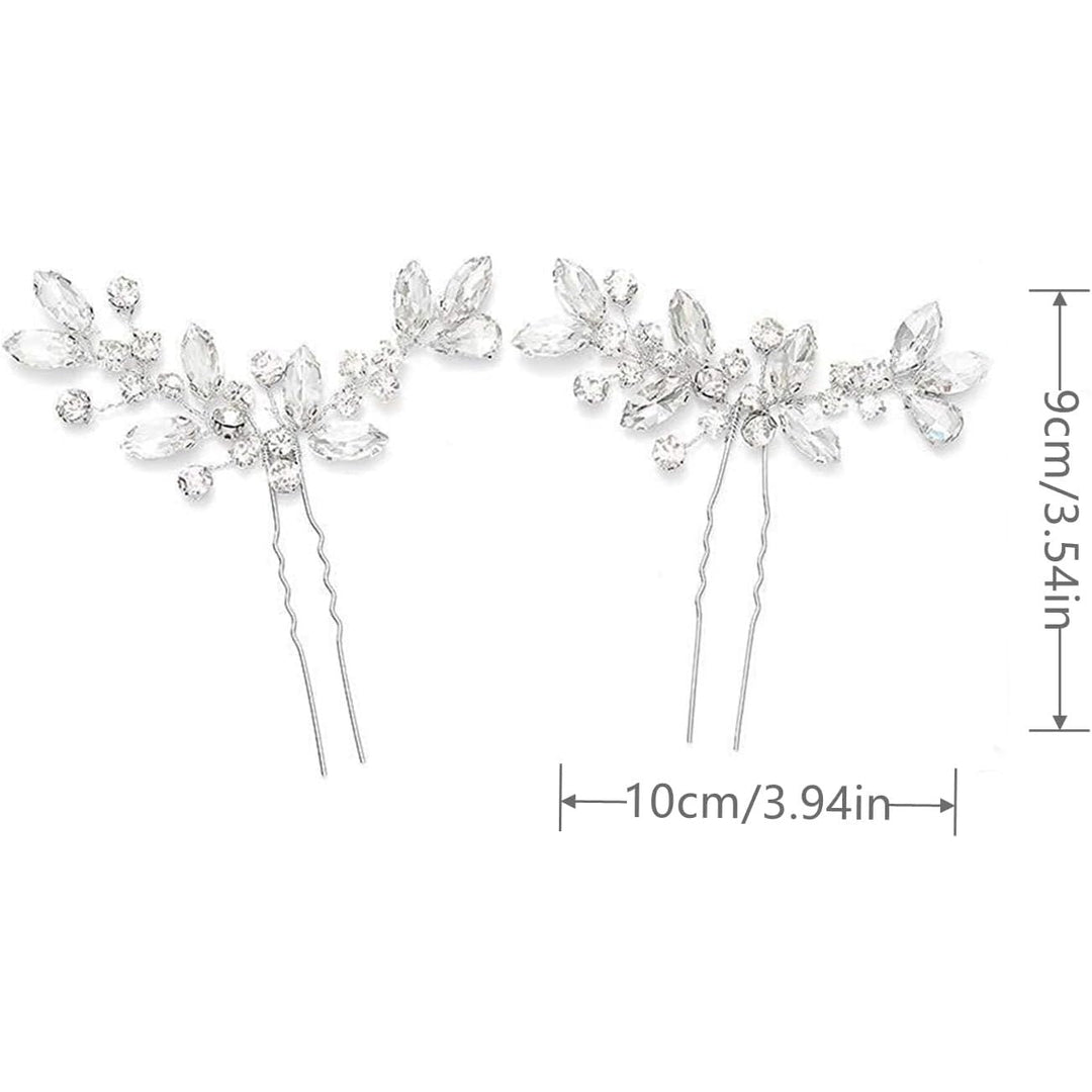 Crystal Bridal Wedding Hairpin Rhinestone Bridal Hair Accessories Side headdress suitable for brides Bridesmaids Party Party Wedding 2 packs (Silver) - Just Closeouts Canada Inc.