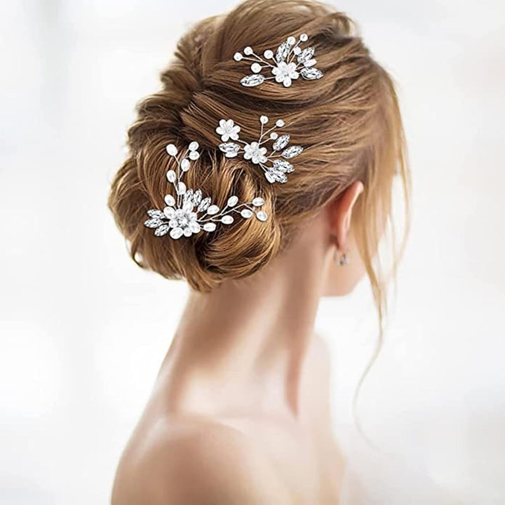Crystal Bridal Wedding Hairpin Rhinestone Bridal Hair Accessories Side headdress suitable for brides Bridesmaids Party Party Wedding 2 packs (Silver) - Just Closeouts Canada Inc.