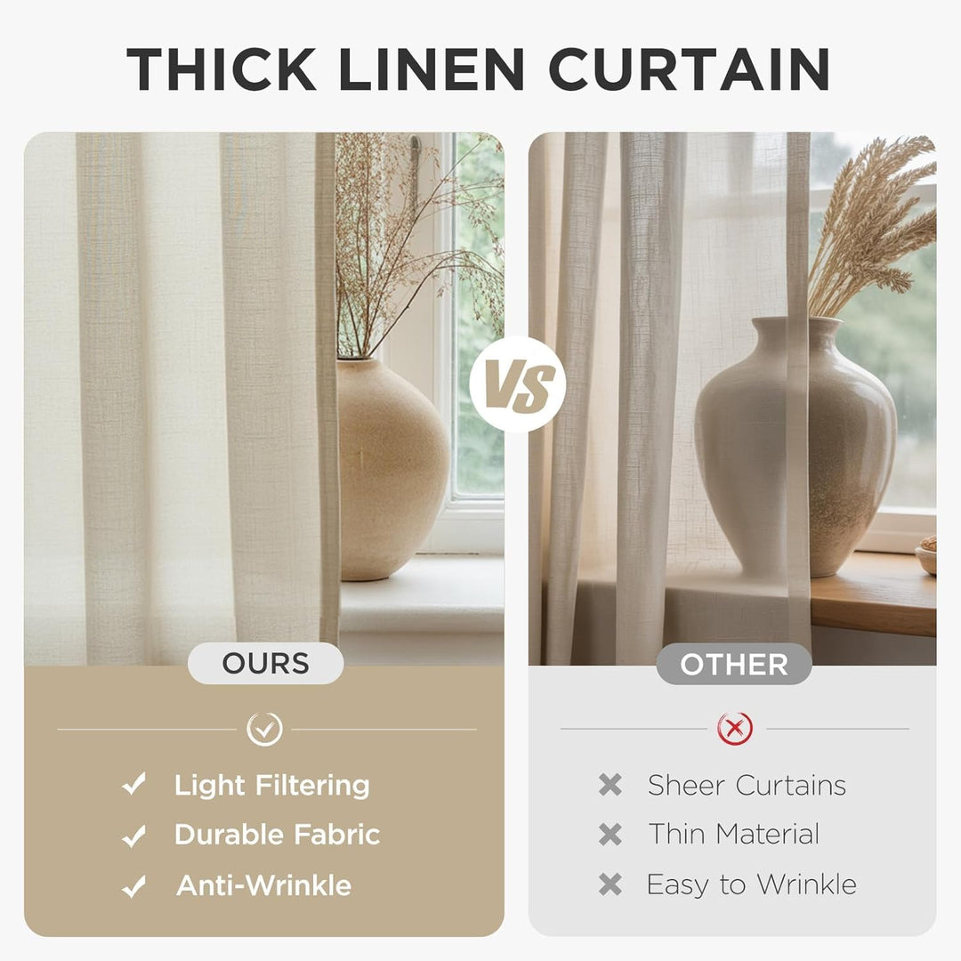 Curtains, 108 Inches Long, 2 Panels Set, Farmhouse Drapes for Living Room, Semi - Blackout, Linen - Polyester, Ivory on Linen, Rod Pocket - Just Closeouts Canada Inc.X003QYXFO1