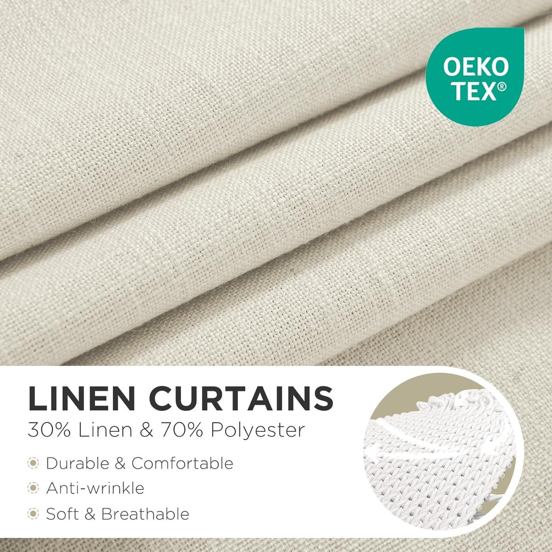 Curtains, 108 Inches Long, 2 Panels Set, Farmhouse Drapes for Living Room, Semi - Blackout, Linen - Polyester, Ivory on Linen, Rod Pocket - Just Closeouts Canada Inc.X003QYXFO1