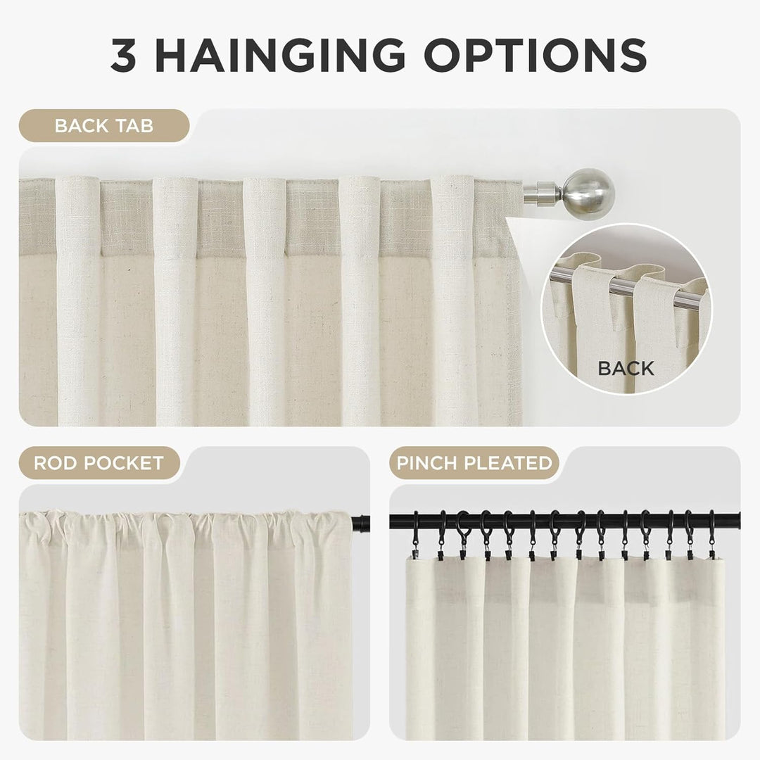 Curtains, 108 Inches Long, 2 Panels Set, Farmhouse Drapes for Living Room, Semi - Blackout, Linen - Polyester, Ivory on Linen, Rod Pocket - Just Closeouts Canada Inc.X003QYXFO1