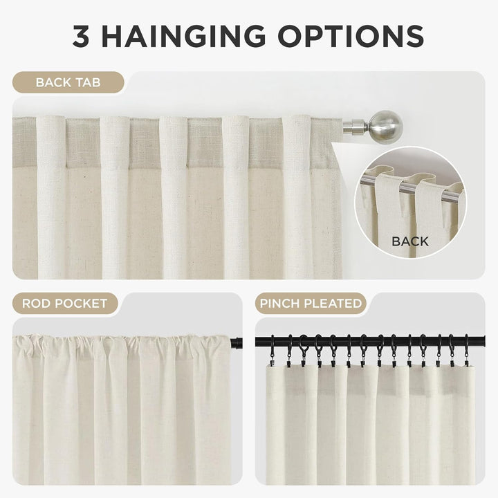 Curtains, 108 Inches Long, 2 Panels Set, Farmhouse Drapes for Living Room, Semi - Blackout, Linen - Polyester, Ivory on Linen, Rod Pocket - Just Closeouts Canada Inc.X003QYXFO1