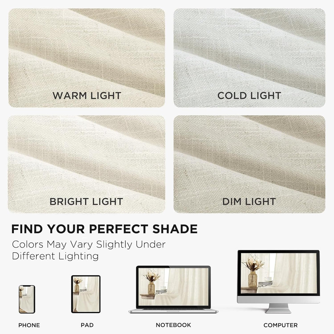 Curtains, 108 Inches Long, 2 Panels Set, Farmhouse Drapes for Living Room, Semi - Blackout, Linen - Polyester, Ivory on Linen, Rod Pocket - Just Closeouts Canada Inc.X003QYXFO1