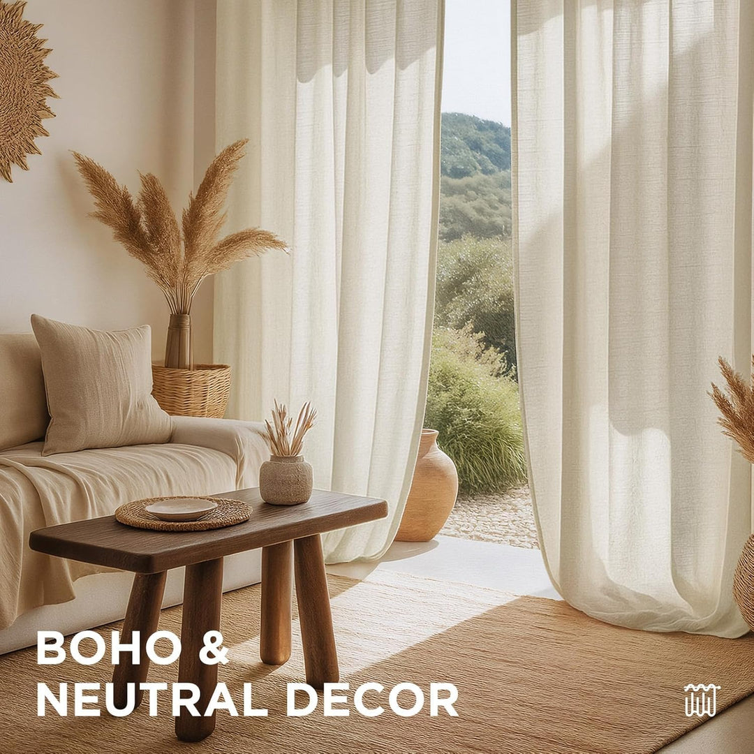 Curtains, 108 Inches Long, 2 Panels Set, Farmhouse Drapes for Living Room, Semi - Blackout, Linen - Polyester, Ivory on Linen, Rod Pocket - Just Closeouts Canada Inc.X003QYXFO1