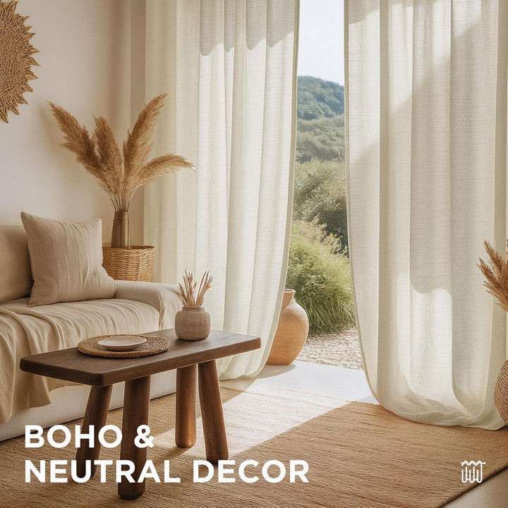 Curtains, 108 Inches Long, 2 Panels Set, Farmhouse Drapes for Living Room, Semi - Blackout, Linen - Polyester, Ivory on Linen, Rod Pocket - Just Closeouts Canada Inc.X003QYXFO1