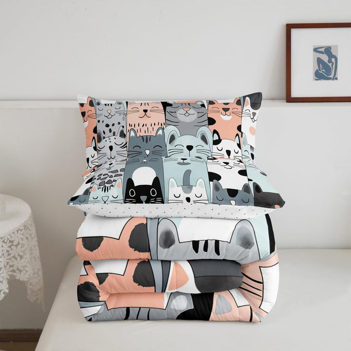 Cute Cat Comforter Set Full Size Kids Cats Print Bedding Set for Boys Girls Teens Cute Kitten Comforter Breathable Cartoon Animal Duvet Set Cat Lover's Gift Quilt Set - Just Closeouts Canada Inc.X004M56JCD