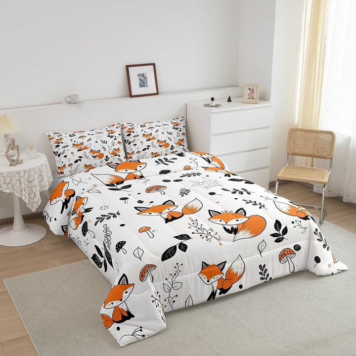 Cute Fox Comforter Set Twin Size Kids Cartoon Fox Bedding Set for Boys Girls Teens Mushroom Plant Comforter Breathable Woodland Fox Duvet Set Nature Wildlife Quilt Set - Just Closeouts Canada Inc.X004YELKIF