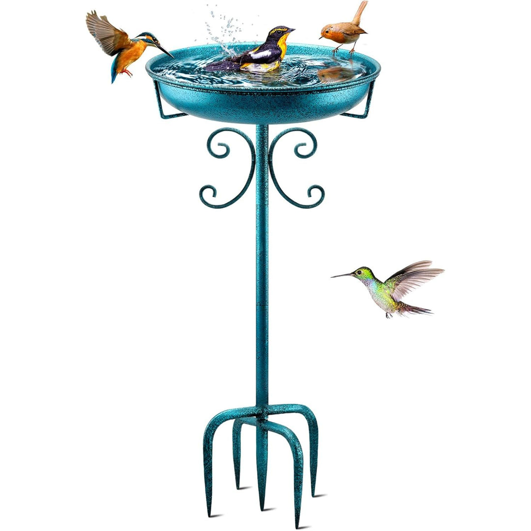 Daoeny 35In Metal Bird Bath for Outside, Vintage Freestanding Birdbaths & Birdfeeder, Bird Baths Feeder Bowl for Outdoors Garden Patio Yard Lawn Decor, Upgraded 5 - Pronged Base (Blue) - Just Closeouts Canada Inc.