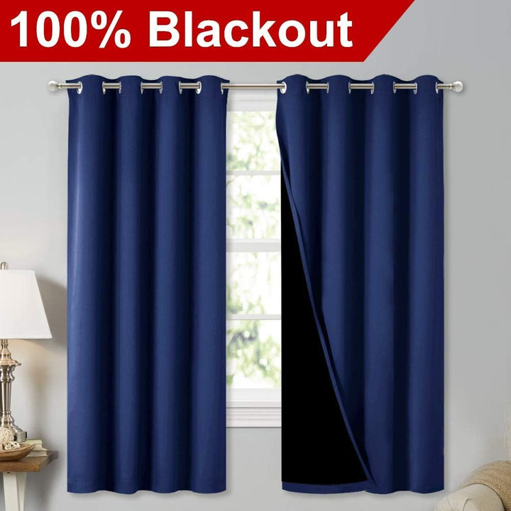 Dark Blue Black-Lined Blackout Grommet Curtains, 52 x 63 in, Set of 2 - Just Closeouts Canada Inc.