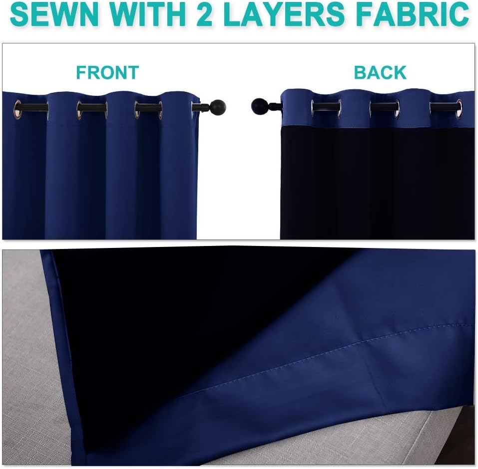 Front and black lining of Dark Blue blackout curtain