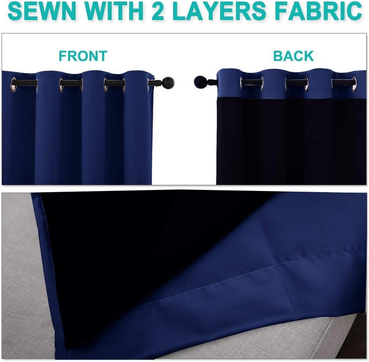 Front and black lining of Dark Blue blackout curtain
