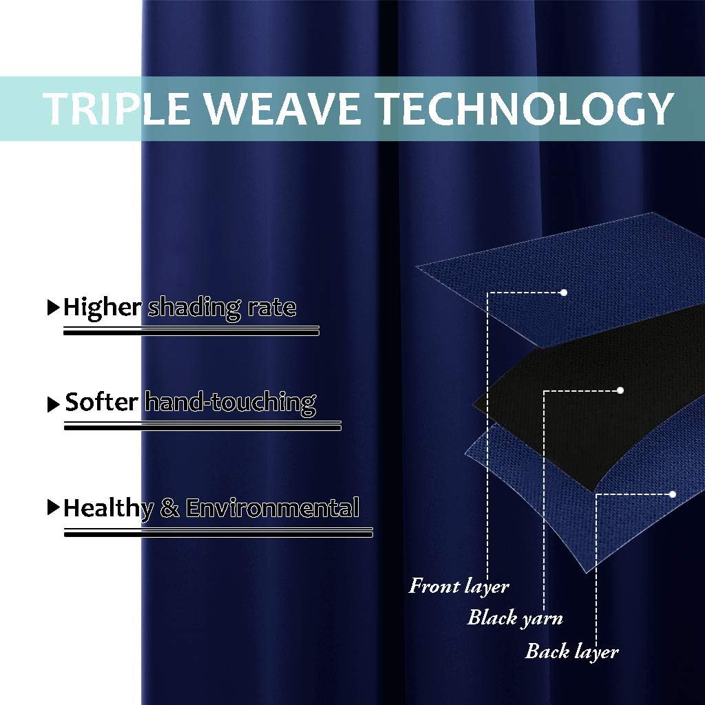 Dark Blue triple-weave blackout curtain fabric detail