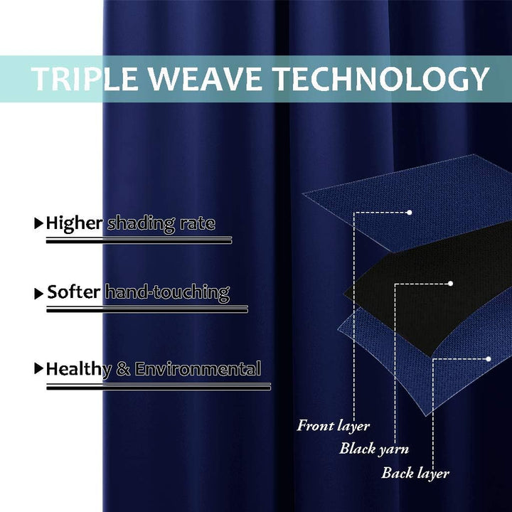 Dark Blue triple-weave blackout curtain fabric detail