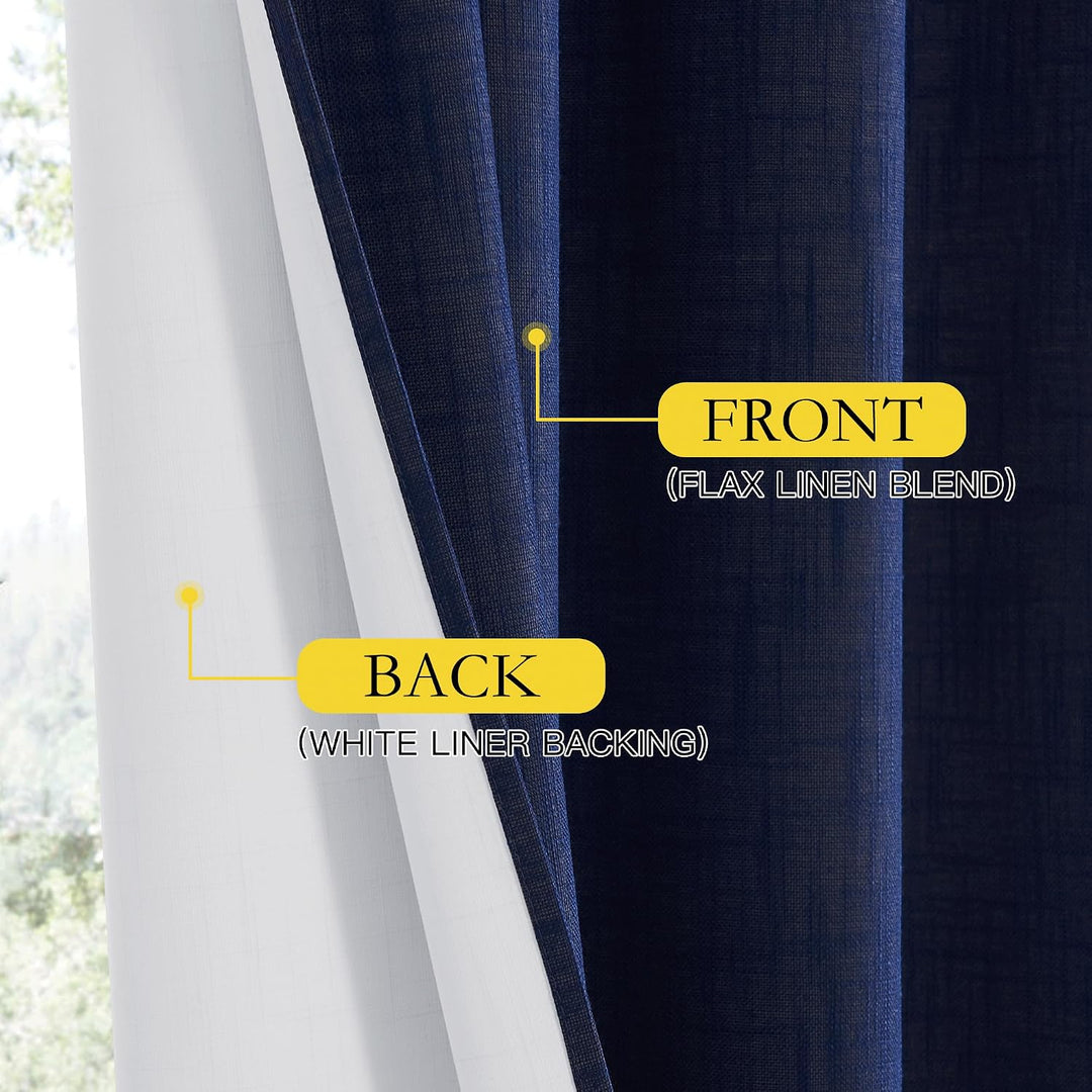 Dark Blue Linen-Look Blackout Curtains with White Liner, 52 x 84 in, 2 Panels - Just Closeouts Canada Inc.