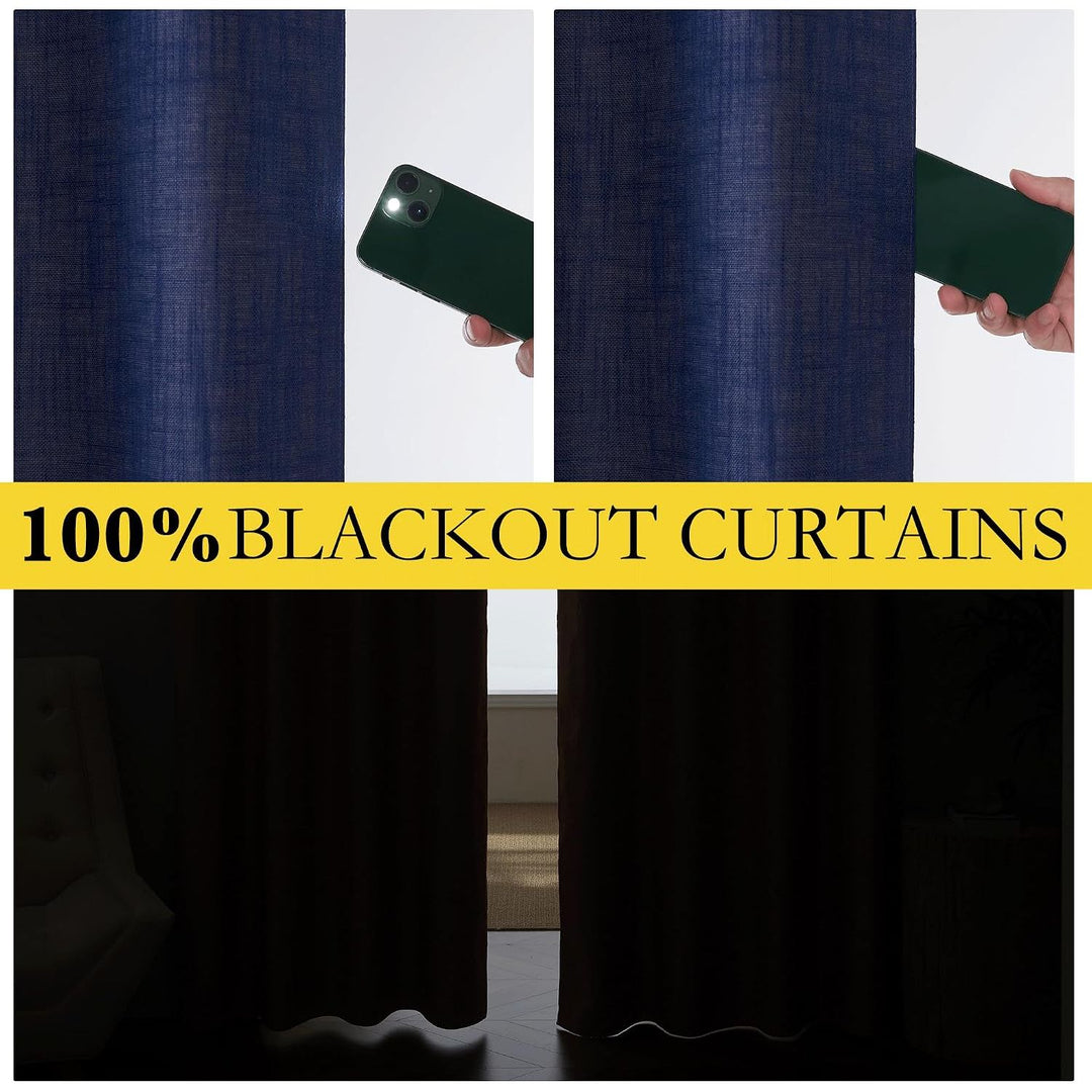 Dark Blue Linen-Look Blackout Curtains with White Liner, 52 x 84 in, 2 Panels - Just Closeouts Canada Inc.