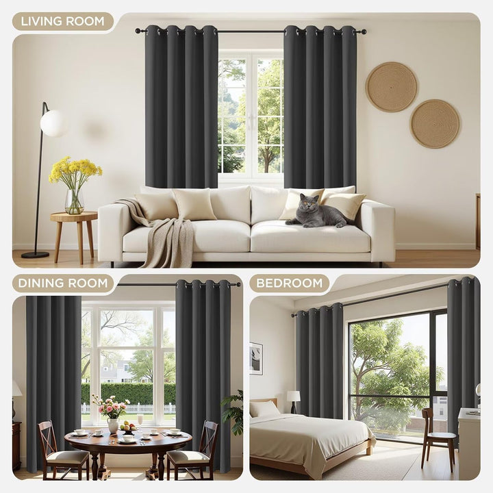 Dark Grey Blackout Grommet Curtains, 2 Panels, 52 x 95 in - Just Closeouts Canada Inc.X0040GAJT3
