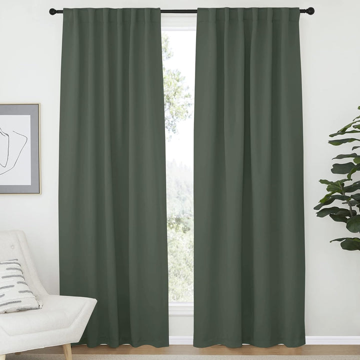 Dark Mallard Room-Darkening Rod-Pocket & Back-Tab Curtains, 52 x 72 in, 2 Panels - Just Closeouts Canada Inc.