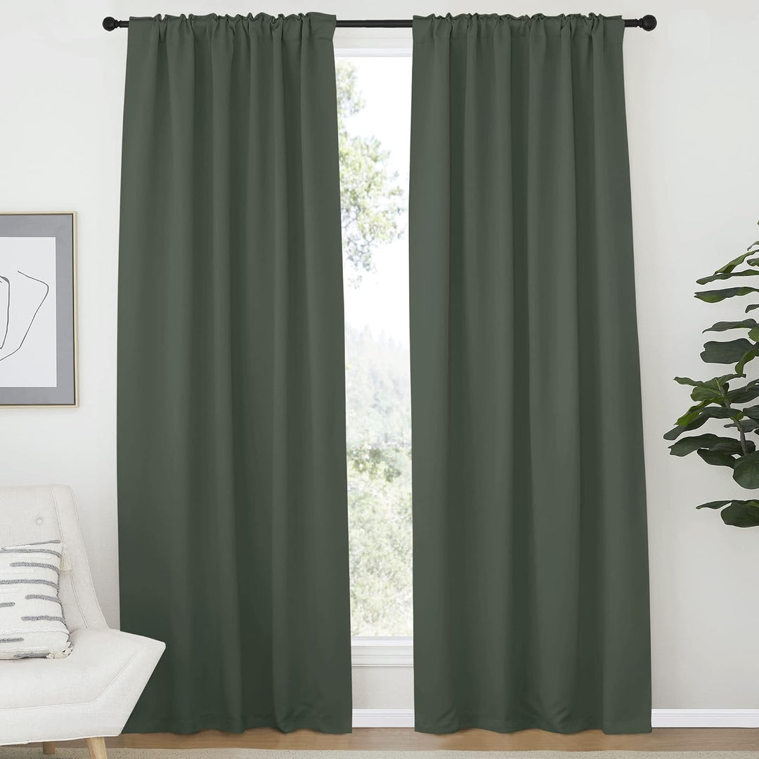 Dark Mallard Room-Darkening Rod-Pocket & Back-Tab Curtains, 52 x 72 in, 2 Panels - Just Closeouts Canada Inc.