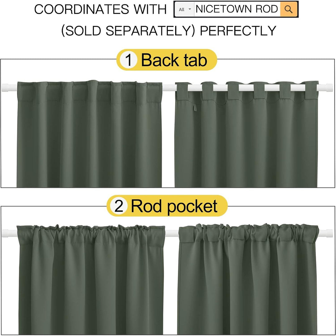 Dark Mallard Room-Darkening Rod-Pocket & Back-Tab Curtains, 52 x 72 in, 2 Panels - Just Closeouts Canada Inc.